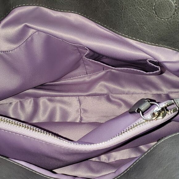 COACH Garnet Turn Lock Purse Satchel in Gray Leather Lavender Purple lining NWOT - Picture 16 of 16